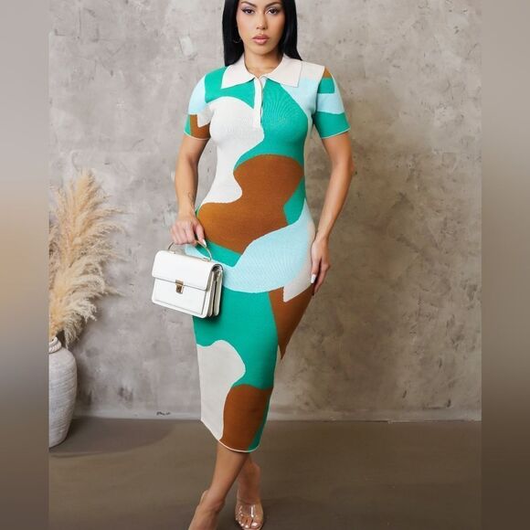 Jigsaw Color Block Midi Dress - Picture 1 of 3
